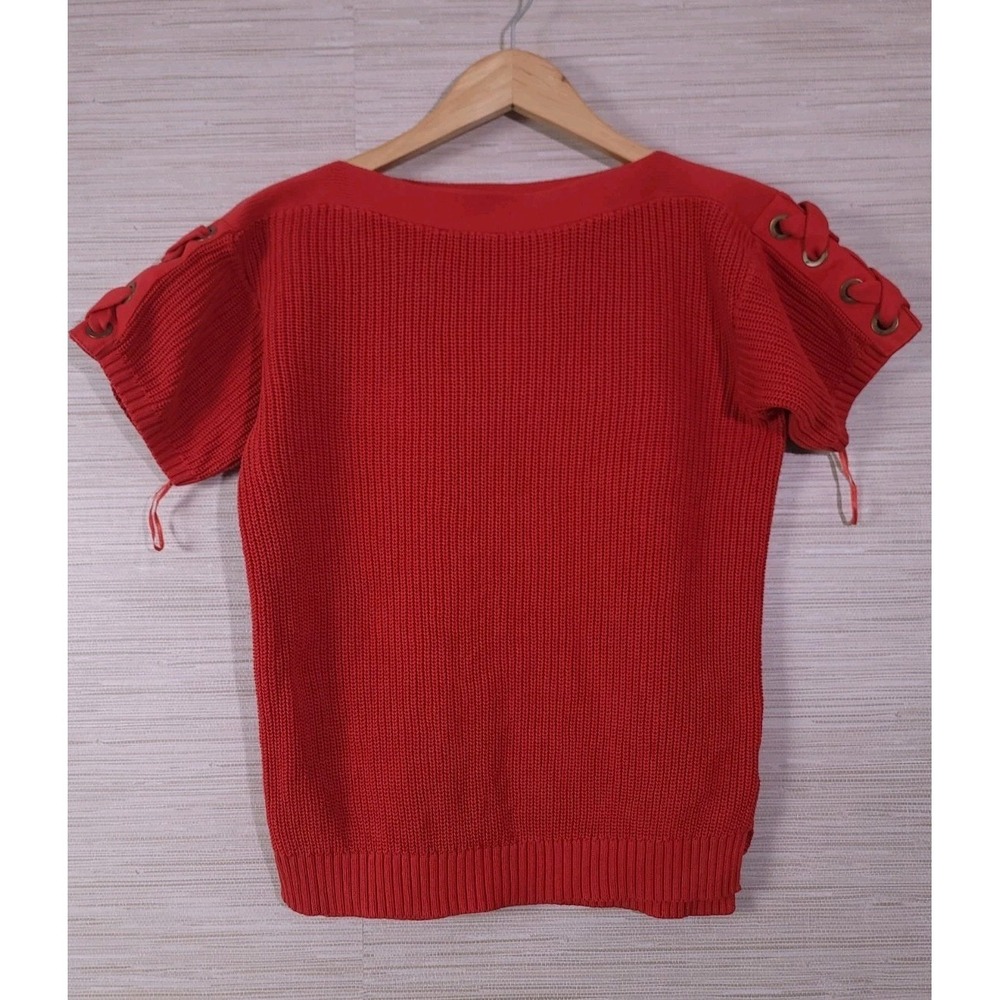 Lauren Ralph Lauren Women Sweater XS Red Lace Up‎ Sleeve Knit Top